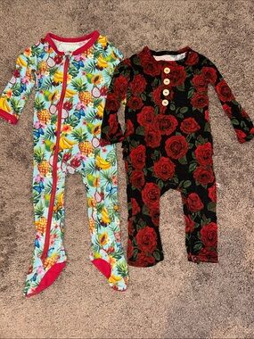 Babygirl 6/9m Little Bum Bums & Bestaroo bamboo floral romper & footie bundle